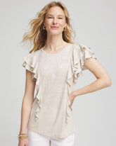 Chico's Embroidered Flutter-Sleeve Tee RIVER ROCK