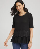 Chico's Chevron Sequin Peplum Linen Tee BLACK