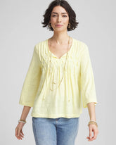 Chico's Pintuck Linen Notched-Neck Tee BRIGHT YELLOW
