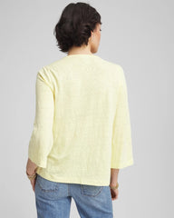 Chico's Pintuck Linen Notched-Neck Tee BRIGHT YELLOW