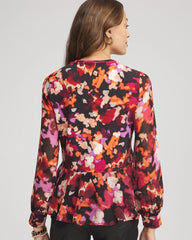 Chico's Printed Chiffon Peplum Top BLACK