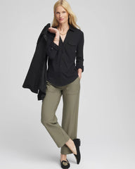 Chico's Collared Henley Shirt BLACK