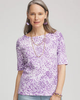 Chico's Animal Print Bateau-Neck Pima Tee PLUM SHADE