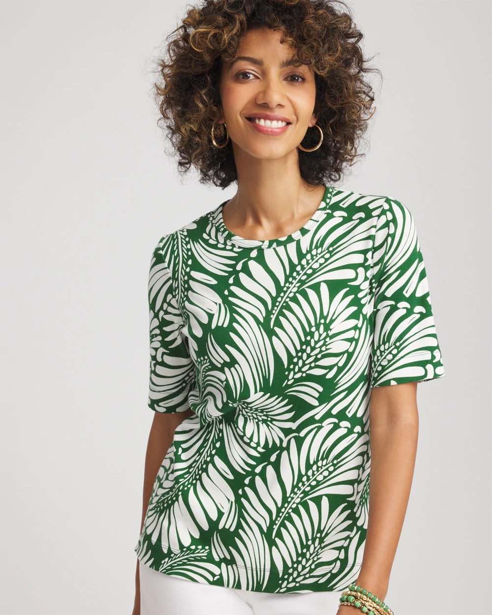 Chico's Palm-Frond-Motif Classic-Fit Pima Tee PALM LEAF