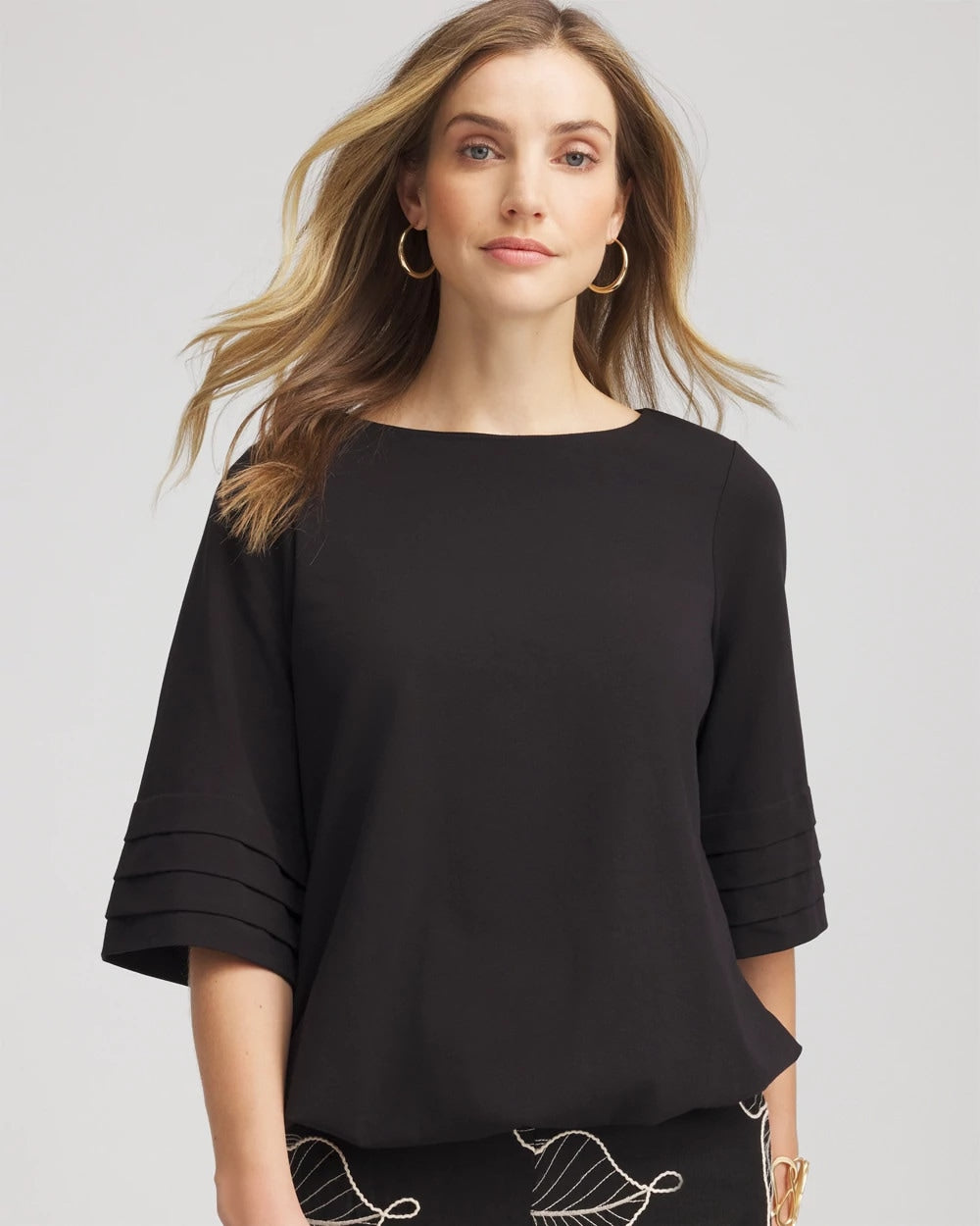 Chico's Boatneck Bubble-Hem Top BLACK