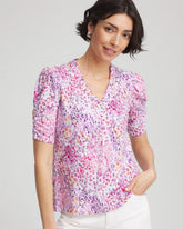Chico's Animal Print Slub Henley Tee ALABASTER