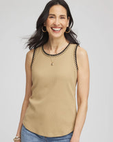 Chico's Contrast-Trim Ribbed Cotton Tank Top CAFE AROMA