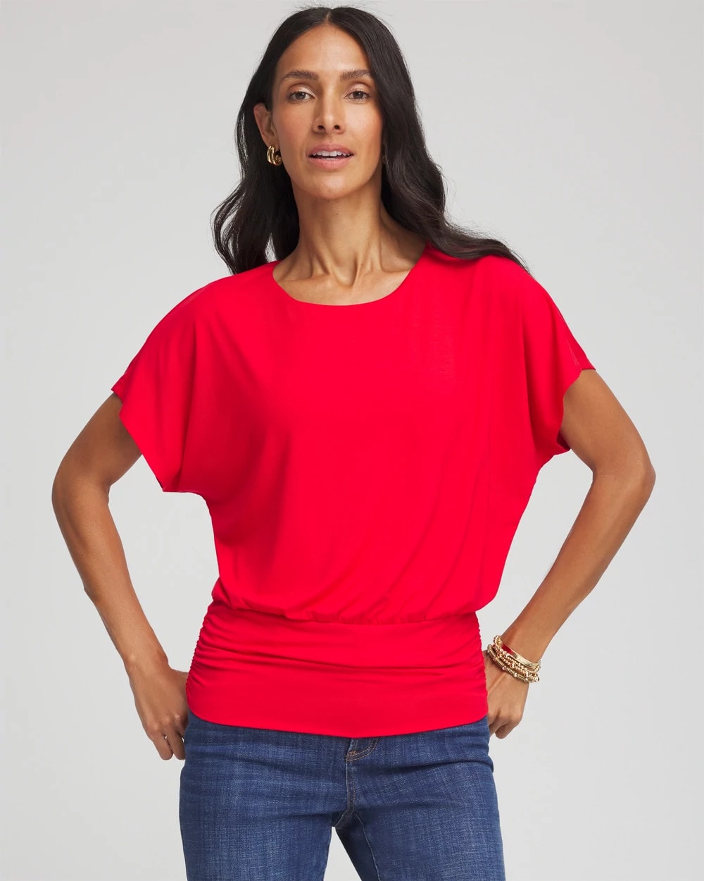 Chico's Touch of Cool™ Ruched Banded Hem Top RED GLOW