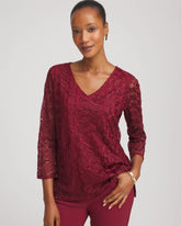 Chico's Embroidered Mesh Tunic Top RUSSET RED