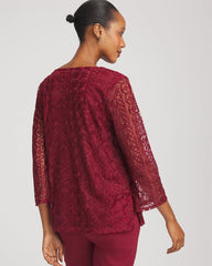 Chico's Embroidered Mesh Tunic Top RUSSET RED