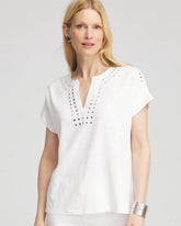 Chico's Paillette Trim Cotton Slub Tee ALABASTER