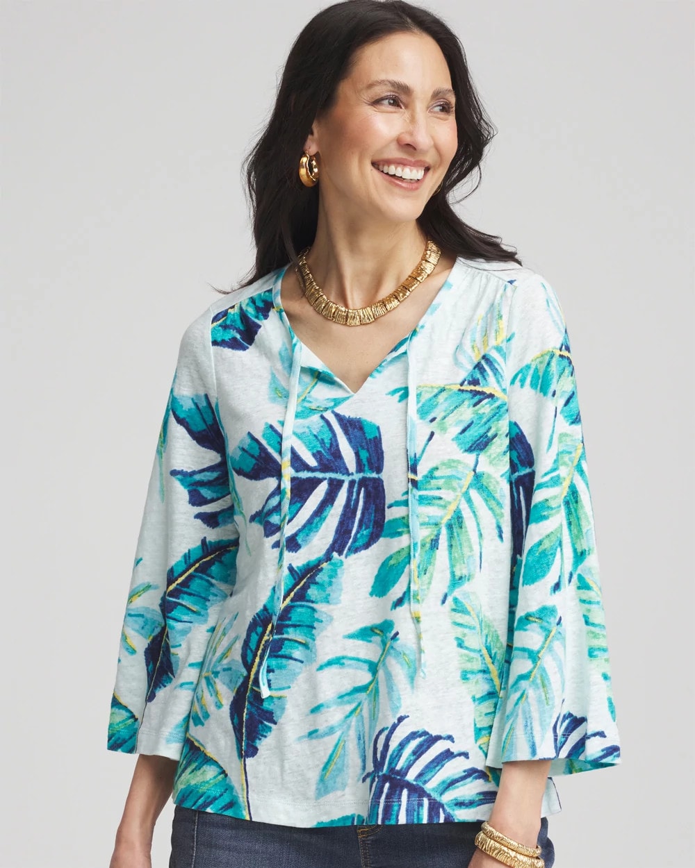 Chico's Tie-Front Forward Seam Top PARADISO BLUE