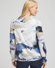 Chico's Foil Ocean Print Crinkle Top ENGLISH CREAM