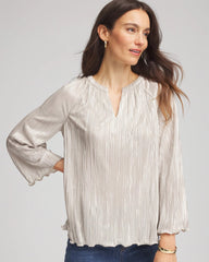 Chico's Foiled Pleated V-Neck Tee CHAMPAGNE