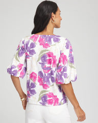 Chico's Floral Bubble Sleeve Top ALABASTER