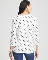 Chico's Polka-Dot Slub Scoop-Neck Tee ALABASTER