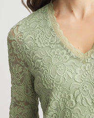 Chico's Lace Scallop-Hem Knit Tee SAGE MEADOW