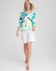 Chico's Ocean Print Slub Scoop-Neck Tee ALABASTER