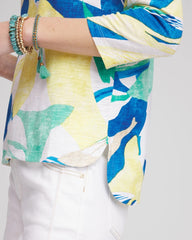 Chico's Ocean Print Slub Scoop-Neck Tee ALABASTER