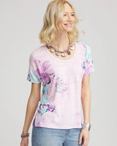 Chico's Floral Sweater-Trim Linen Tee GENTLE LAVENDER