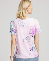 Chico's Floral Sweater-Trim Linen Tee GENTLE LAVENDER
