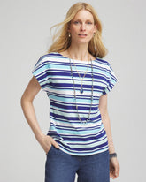 Chico's Stripe Modern Cap Sleeve Tee PARADISO BLUE