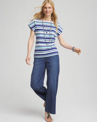 Chico's Stripe Modern Cap Sleeve Tee PARADISO BLUE