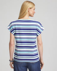 Chico's Stripe Modern Cap Sleeve Tee PARADISO BLUE