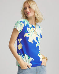 Chico's Floral Crewneck Perfect Tee RICH COBALT