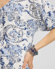 Chico's Snakeskin Print Crinkle Elbow Sleeve Tee ENGLISH CREAM