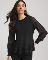Chico's Clip-Dot Peplum Top BLACK