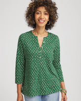 Chico's Geo Cotton Slub Henley Shirt PALM LEAF