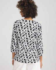 Chico's Printed Cotton Slub Henley Shirt BLACK