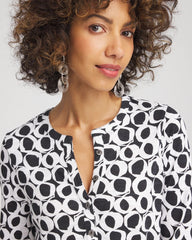 Chico's Printed Cotton Slub Henley Shirt BLACK
