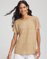 Chico's Geo Embroidered Linen Tee CAFE AROMA