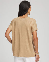 Chico's Geo Embroidered Linen Tee CAFE AROMA