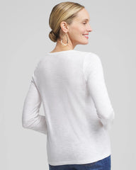 Chico's 3/4 Sleeve Button Tee ALABASTER