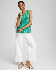 Chico's Polka-Dot Sleeveless V-Neck Tank EDEN GREEN