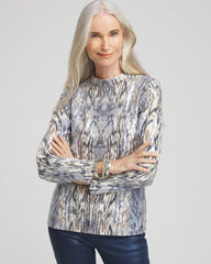 Chico's Sequin Reptile Funnel Neck tee CLASSIC NAVY