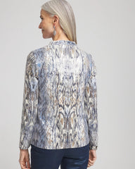 Chico's Sequin Reptile Funnel Neck tee CLASSIC NAVY