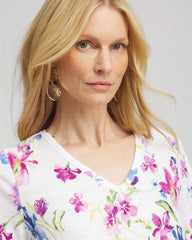 Chico's Wildflower Slub V-Neck Tee ALABASTER