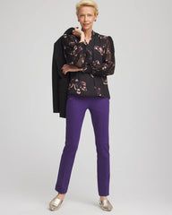 Chico's Fjord Flora Opaque Crepe Blouse BLACK