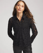 Chico's Classic-Fit Collared Lace Shirt BLACK