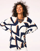 Chico's Geo Intarsia V-Neck Tunic PASSPORT BLUE