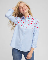 Chico's V-Day Striped Poplin Shirt TIDAL BLUE