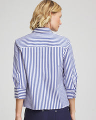 Chico's Stripe Mixing Poplin Shirt HIDDEN SAPPHIRE