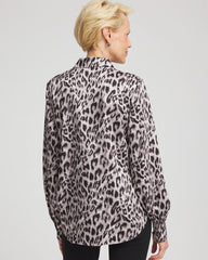 Chico's Faux Silk Snowy Animal Shirt DOVE GRAY