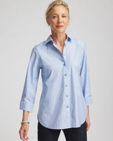 Chico's No Iron™ Striped Jacquard Sateen Shirt TIDAL BLUE