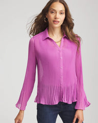 Chico's Pleated Georgette Blouse GOOSEBERRY