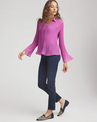 Chico's Pleated Georgette Blouse GOOSEBERRY